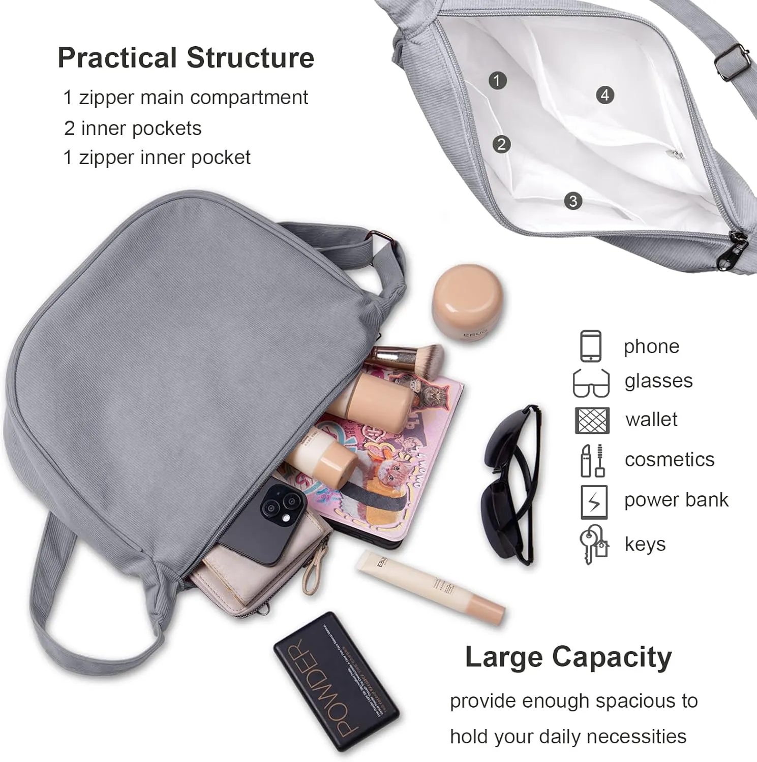 FITDON Corduroy Crescent Crossbody Bag for Women Men, Small Sling Hobos Dumpling Bag Crescent Purse