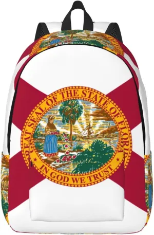Flag Of Florida Print Vintage Canvas Backpack,Travel Bag,Stylish And Lightweight With Multiple Pockets