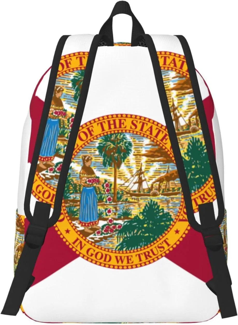 Flag Of Florida Print Vintage Canvas Backpack,Travel Bag,Stylish And Lightweight With Multiple Pockets