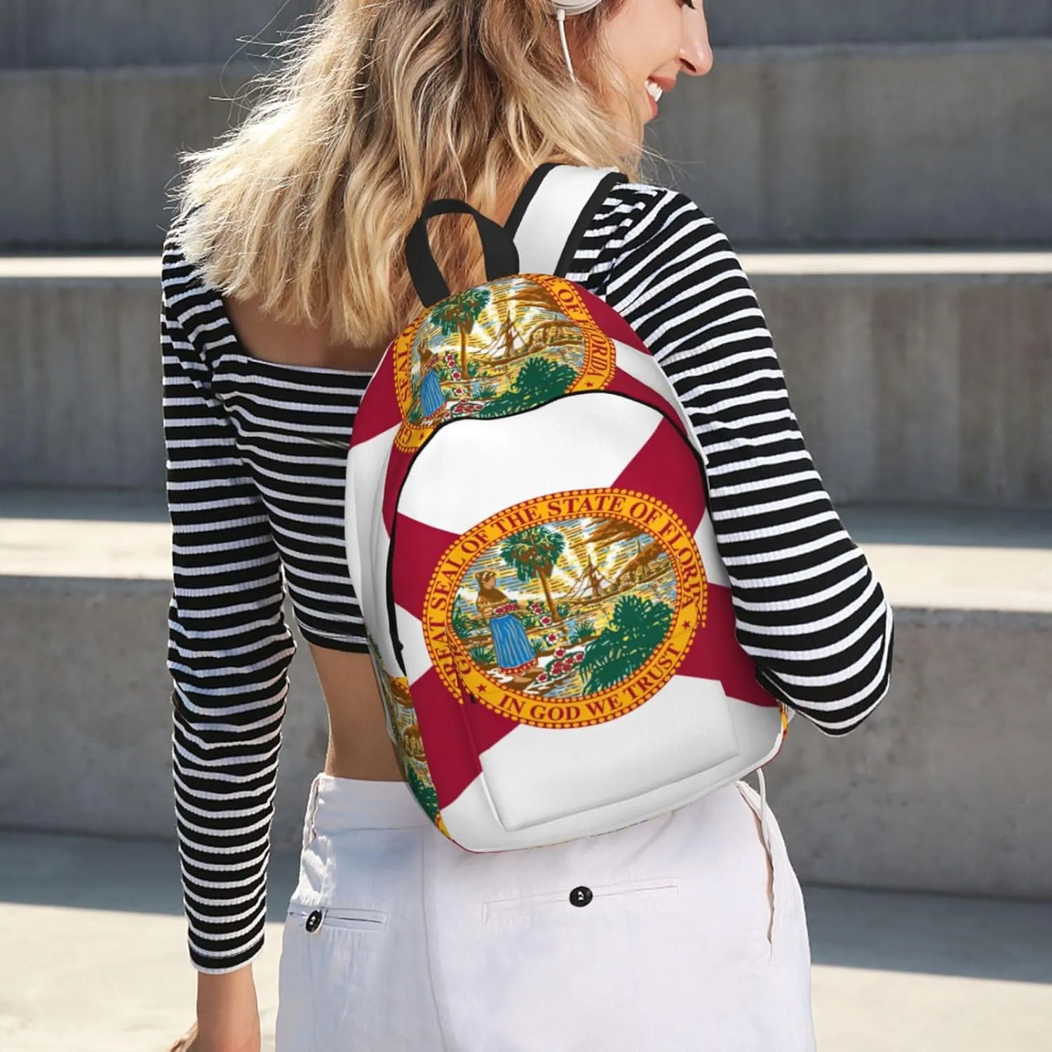 Flag Of Florida Print Vintage Canvas Backpack,Travel Bag,Stylish And Lightweight With Multiple Pockets
