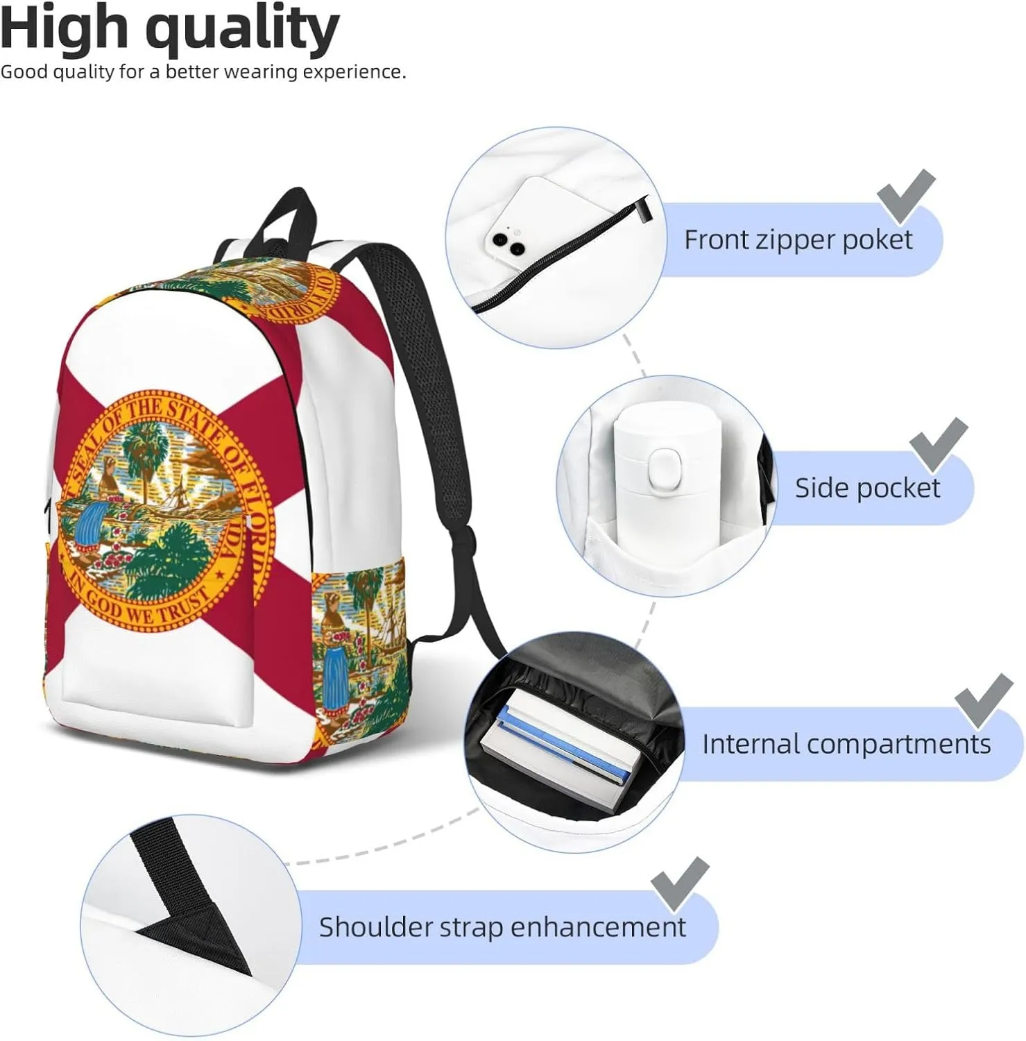 Flag Of Florida Print Vintage Canvas Backpack,Travel Bag,Stylish And Lightweight With Multiple Pockets