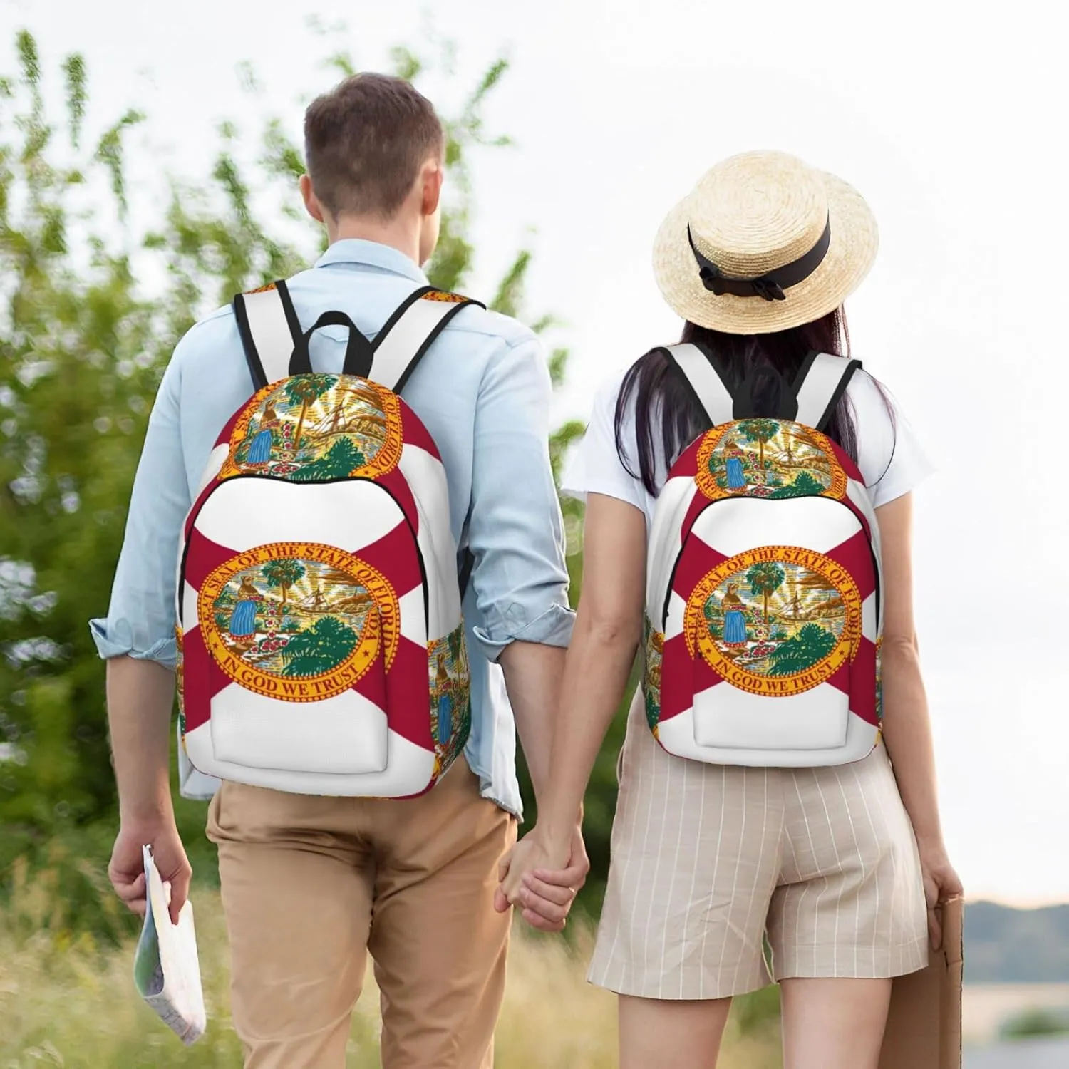 Flag Of Florida Print Vintage Canvas Backpack,Travel Bag,Stylish And Lightweight With Multiple Pockets