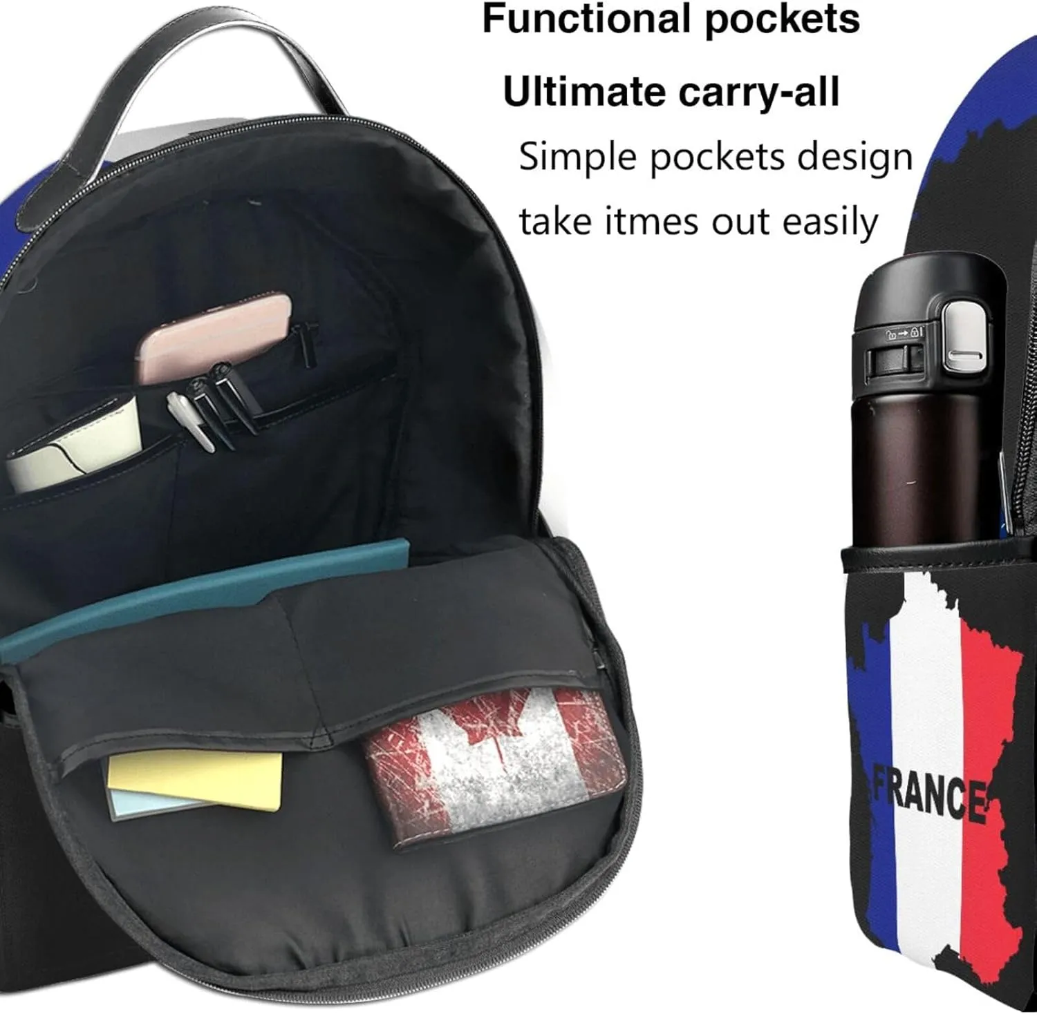 Flag Of France (3) Casual Backpacks Laptop Backpack Carry-on Daypack Sports Travel Rucksack Lightweight Working Bag for Outdoor Hiking Cycling Walking
