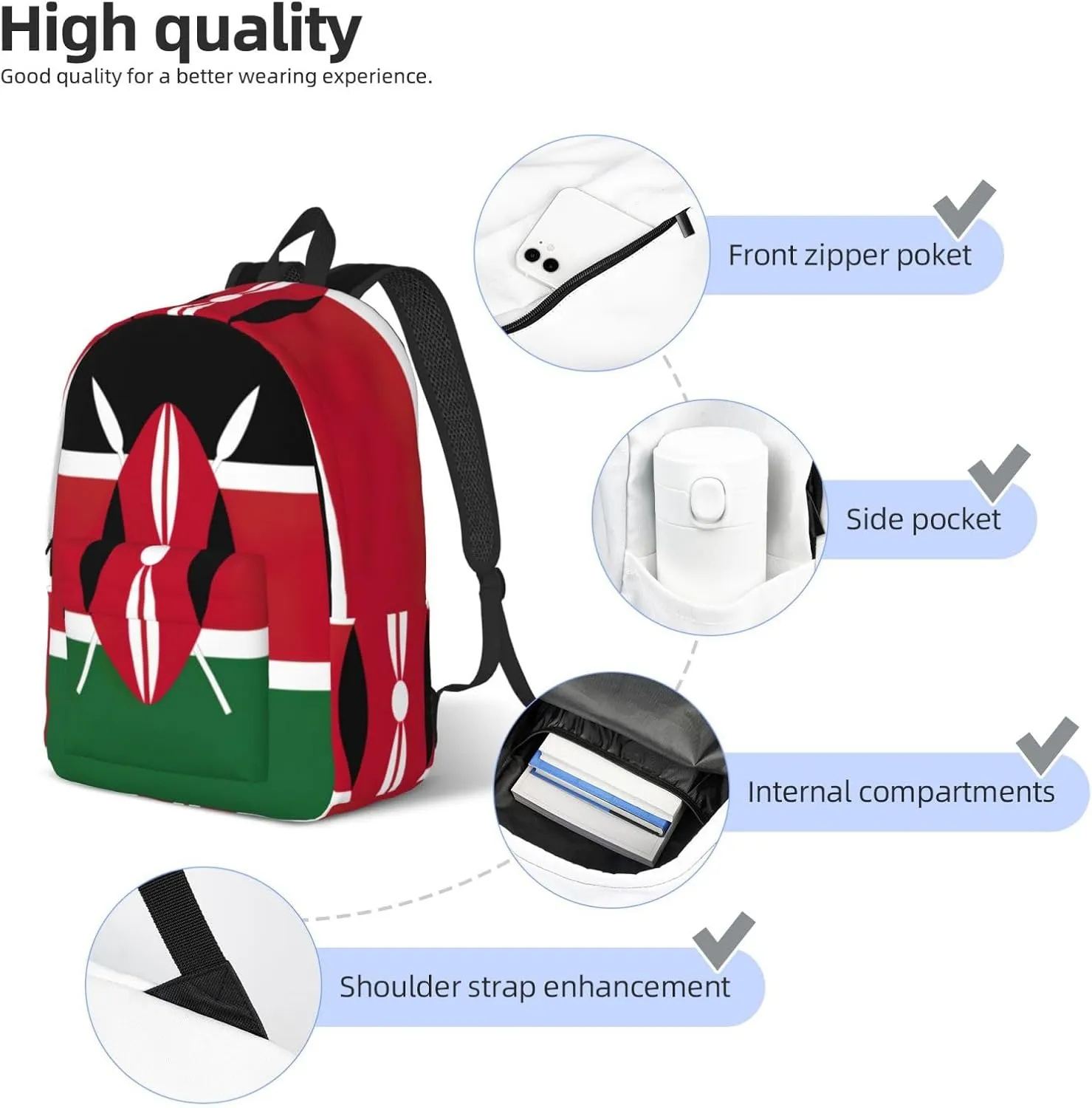 Flag Of Kenya Laptop Backpacks For Women Men Travel Backpack With Ruinforced Shoulder Straps For Work,Travel