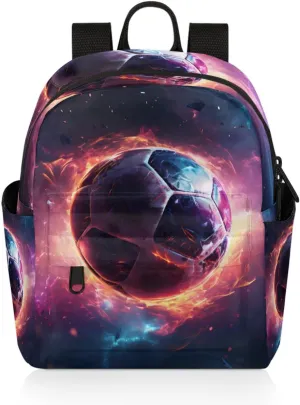 Flame Soccer Ball Mini Backpack Purse for Women Fashion Lightweight Small Backpacks Shoulder Bag for Travel Work Shopping