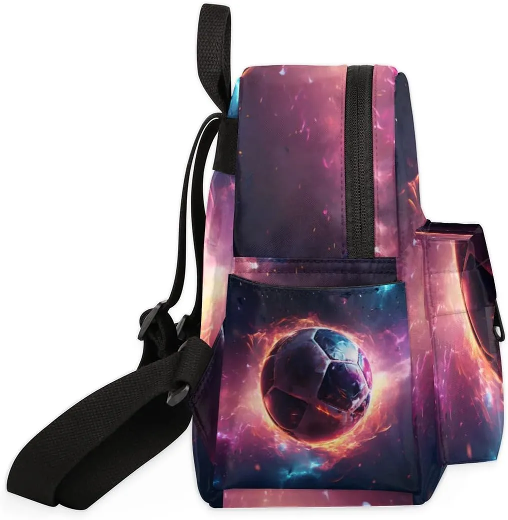 Flame Soccer Ball Mini Backpack Purse for Women Fashion Lightweight Small Backpacks Shoulder Bag for Travel Work Shopping