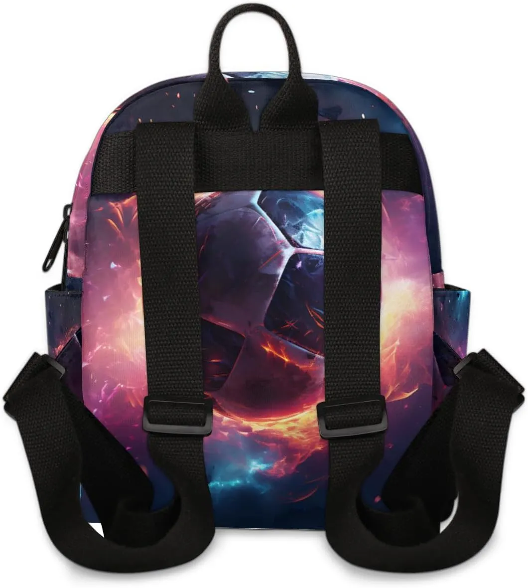 Flame Soccer Ball Mini Backpack Purse for Women Fashion Lightweight Small Backpacks Shoulder Bag for Travel Work Shopping