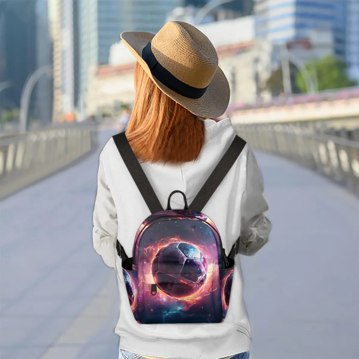 Flame Soccer Ball Mini Backpack Purse for Women Fashion Lightweight Small Backpacks Shoulder Bag for Travel Work Shopping