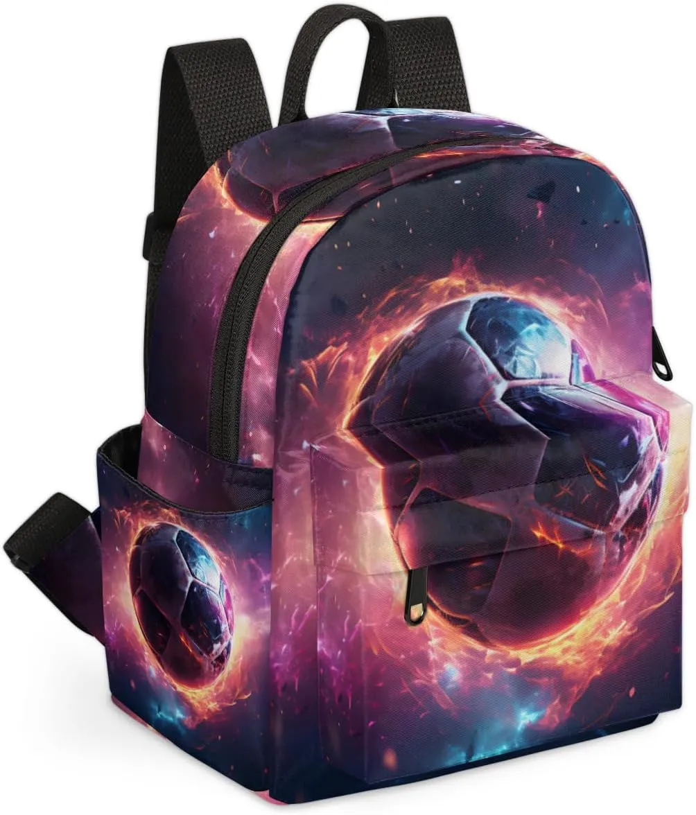 Flame Soccer Ball Mini Backpack Purse for Women Fashion Lightweight Small Backpacks Shoulder Bag for Travel Work Shopping