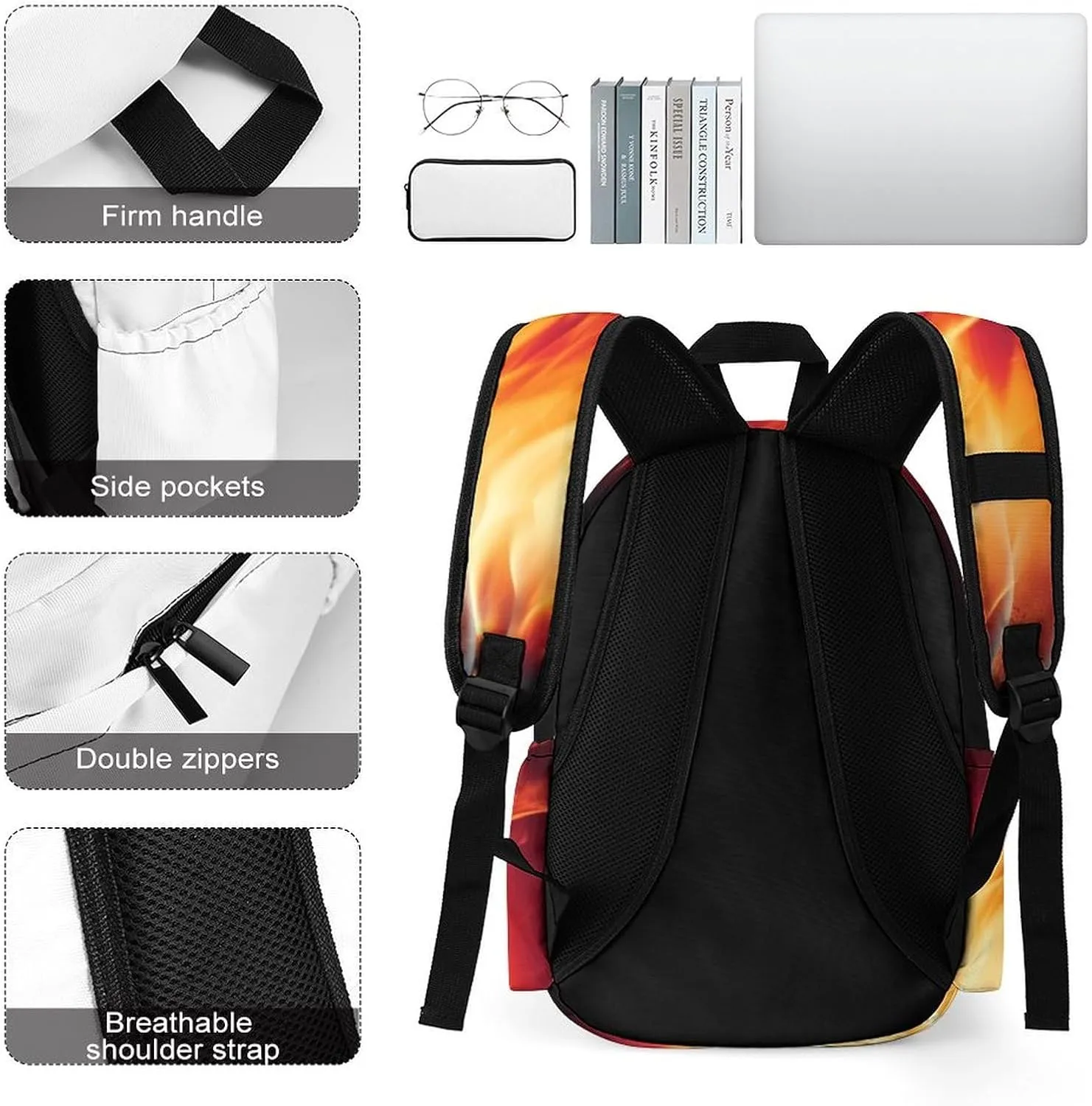 Flames Matches Print Laptop Backpacks Casual Shoulder Bag Travel Daypack Fashion for Men Women