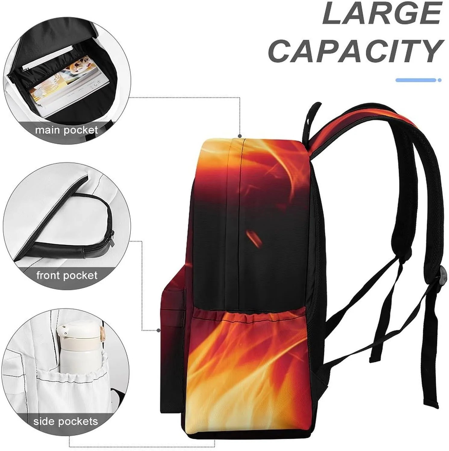 Flames Matches Print Laptop Backpacks Casual Shoulder Bag Travel Daypack Fashion for Men Women
