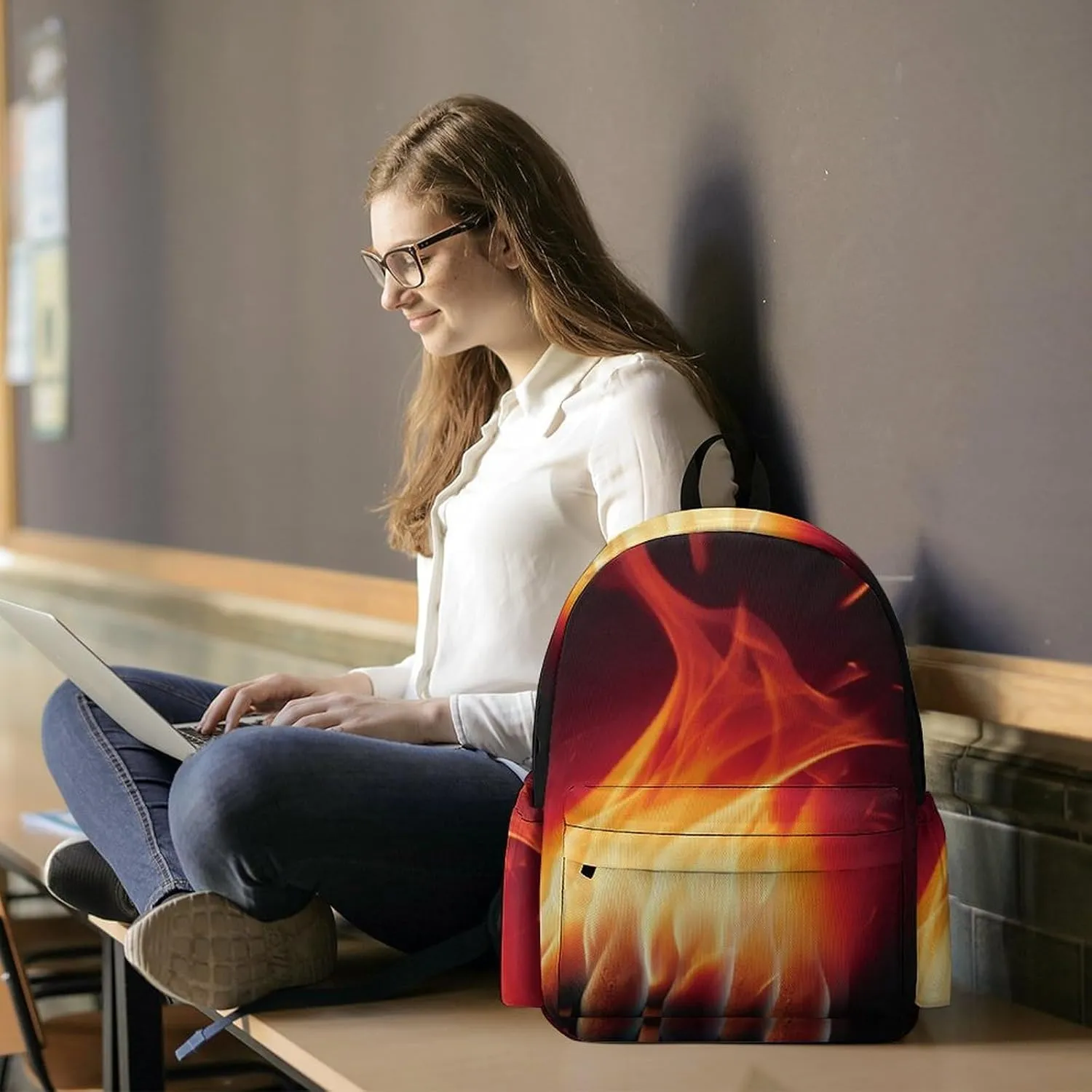 Flames Matches Print Laptop Backpacks Casual Shoulder Bag Travel Daypack Fashion for Men Women