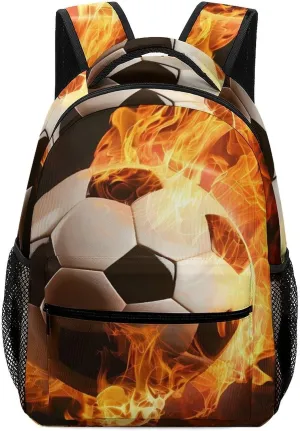 Flaming Football Burning Soccer Sport Cute Backpack Casual Funny Printing Basic Shoulder Bag for Men Women Travel Picnic