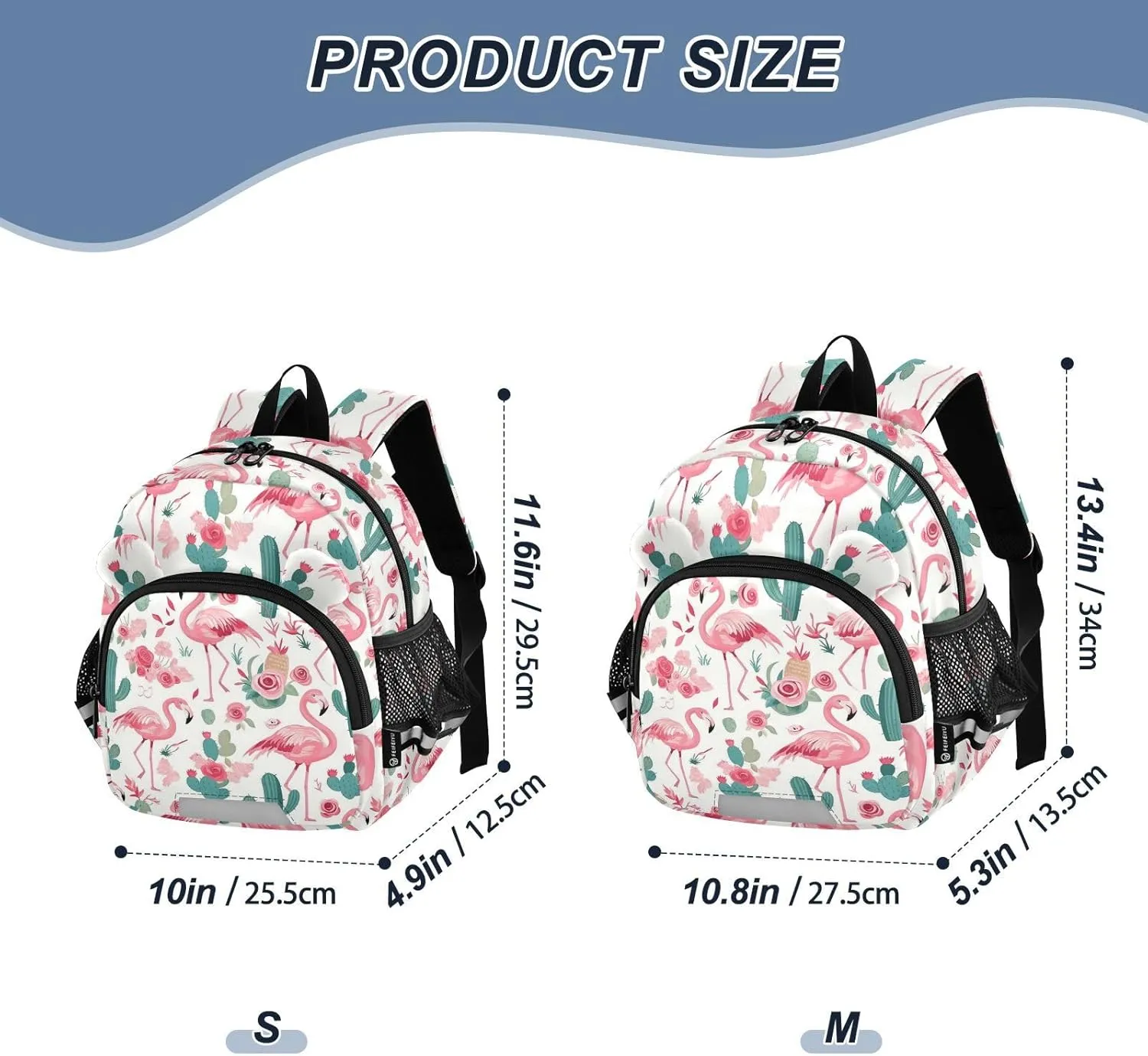 Flamingo Cacti Preschool Backpack Roses Daycare Bookbag School Backpack with Traction Rope for Kids 3-6