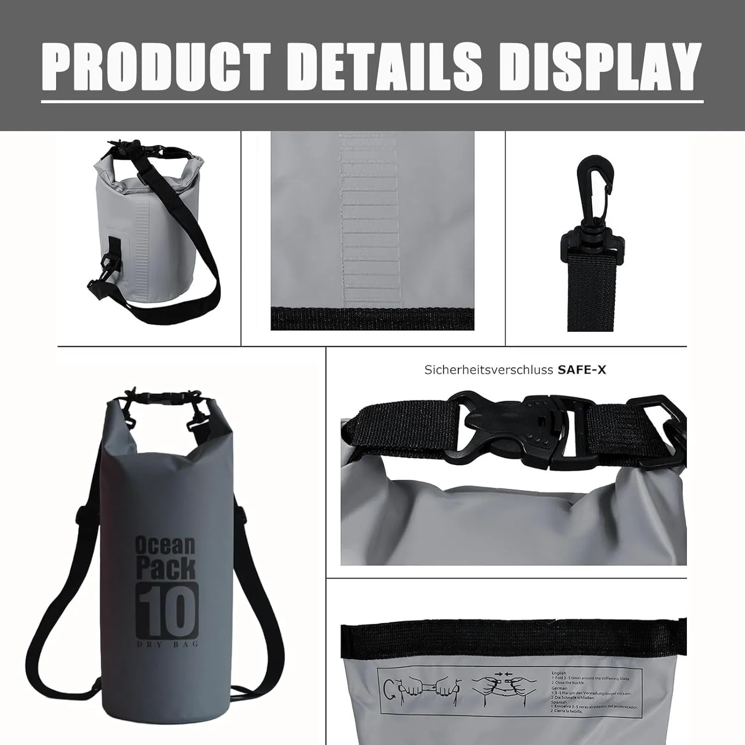 Floating Waterproof Dry Bag Backpack 5L/10L/20L, Roll Top Bag for Kayaking, Rafting, Boating, Swimming, Camping, Hiking, Beach, Fishing, Waterproof Beach Bag. (Gray, 10L)