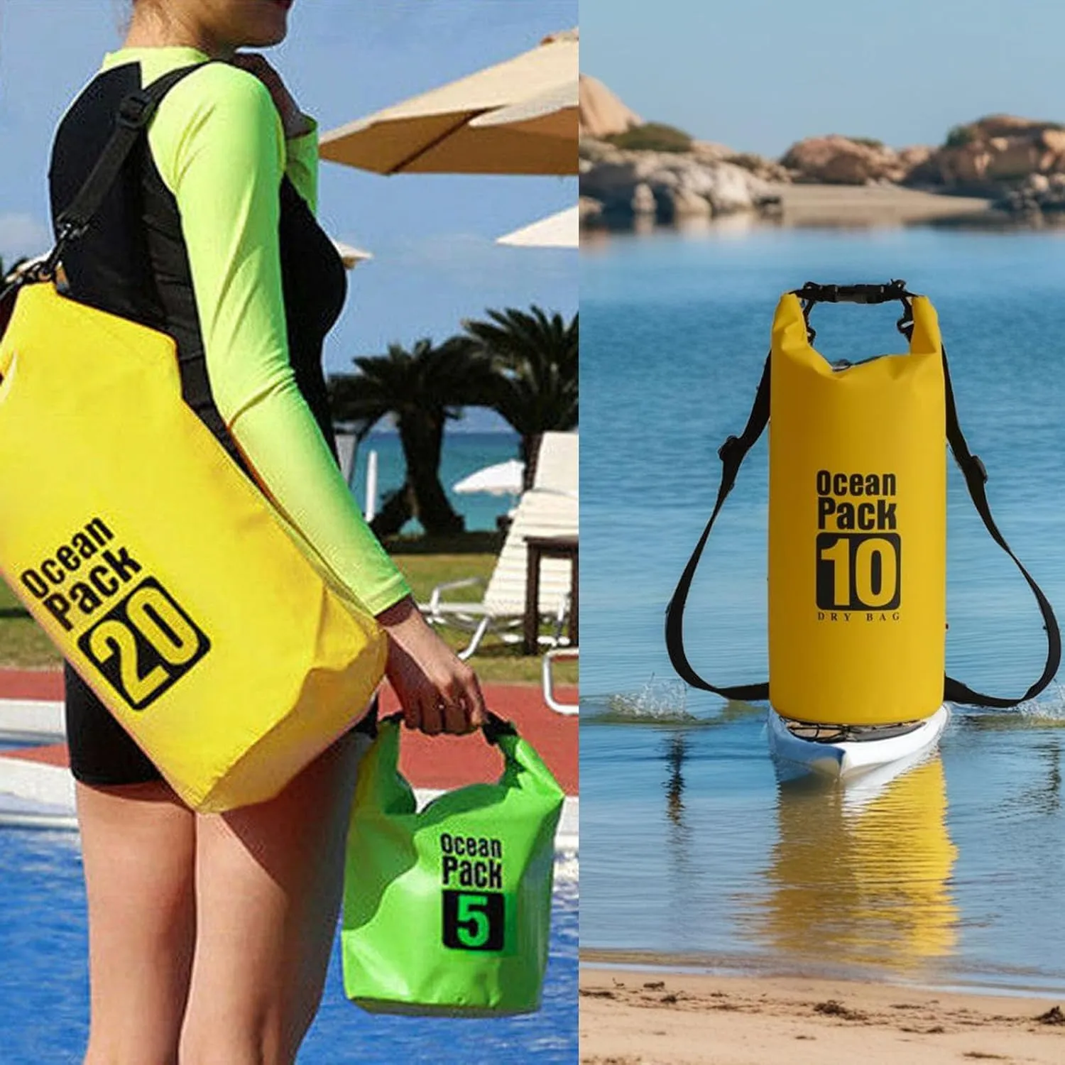 Floating Waterproof Dry Bag Backpack 5L/10L/20L, Roll Top Bag for Kayaking, Rafting, Boating, Swimming, Camping, Hiking, Beach, Fishing, Waterproof Beach Bag. (Gray, 10L)