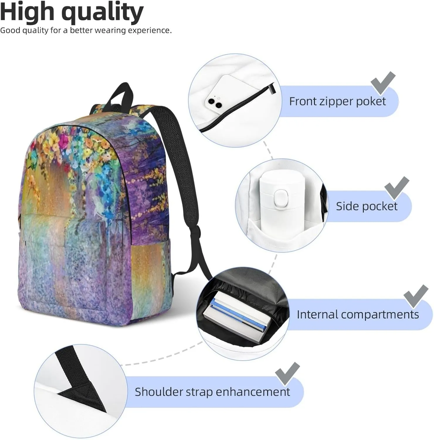 Floral Shrubs print Laptop Backpack for Women Men,Bookbag Casual Daypackfor College Work for Travel Computer