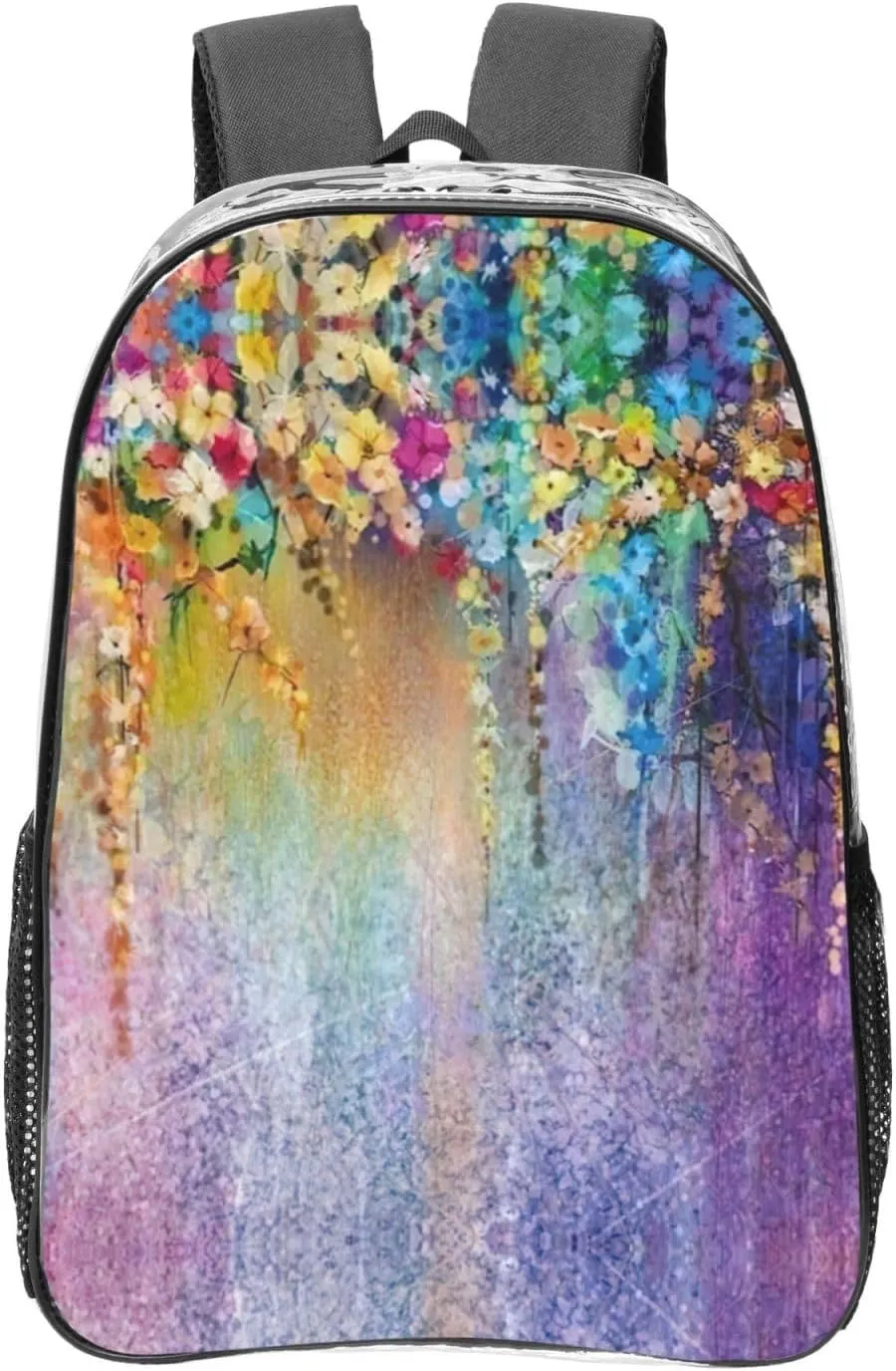 Floral Shrubs Print Travel Beach Gym Multi Purpose Mesh Backpack Clear Bag 16.9 x 12.2 x 5.1in