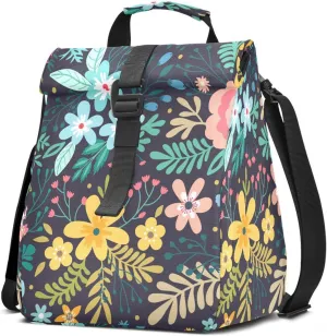 Flower bush Rolltop Lunch Bag Insulated Foldable Lunch Box Portable for Women with Adjustable Shoulder Strap for Adults Teens School Work Office Picnic