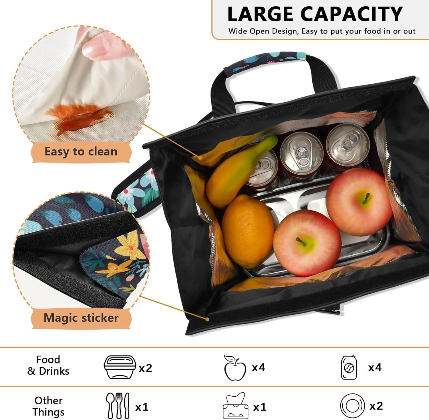 Flower bush Rolltop Lunch Bag Insulated Foldable Lunch Box Portable for Women with Adjustable Shoulder Strap for Adults Teens School Work Office Picnic