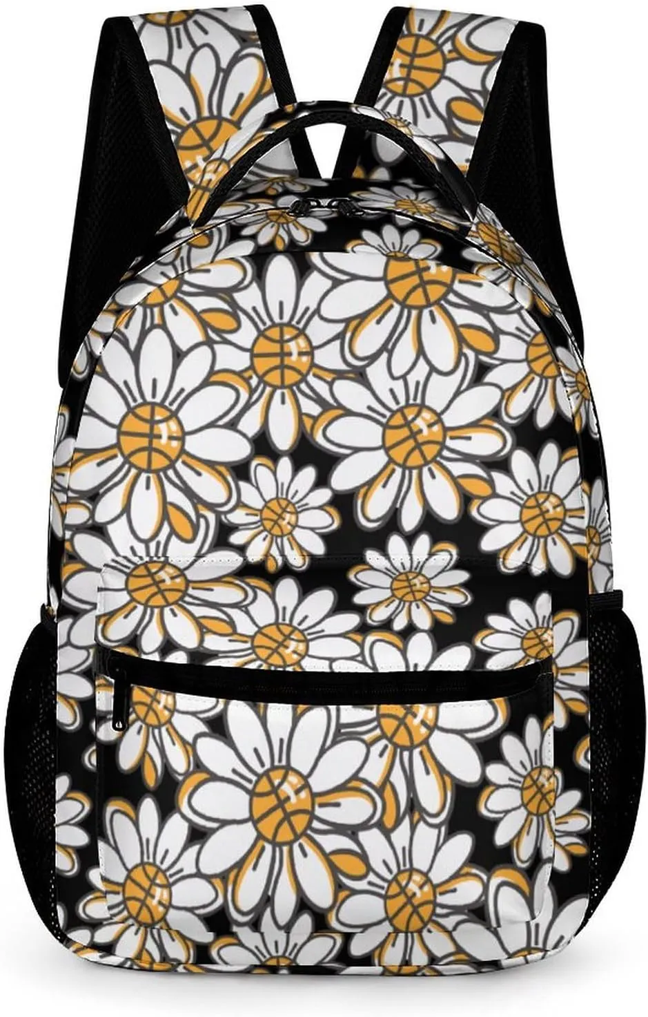 Flower Daisy Basketball Center Backpack Travel Daypack Print Back Pack Lightweight Laptop Shoulder Bag