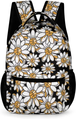 Flower Daisy Basketball Center Backpack Travel Daypack Print Back Pack Lightweight Laptop Shoulder Bag