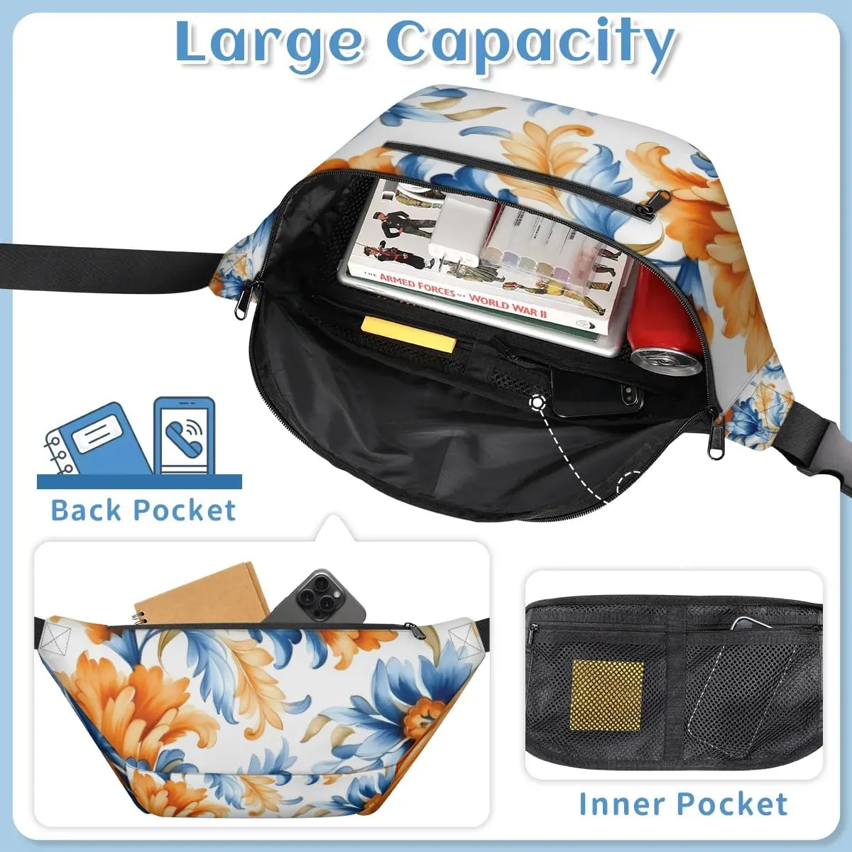 Flower Graffiti Sling Bag Crossbody Backpack Chest Daypack for Women Sport Travel Hiking Casual Bag Multipurpose Waist Pack With Zipper Closure Adjustable Strap Shoulder Bag