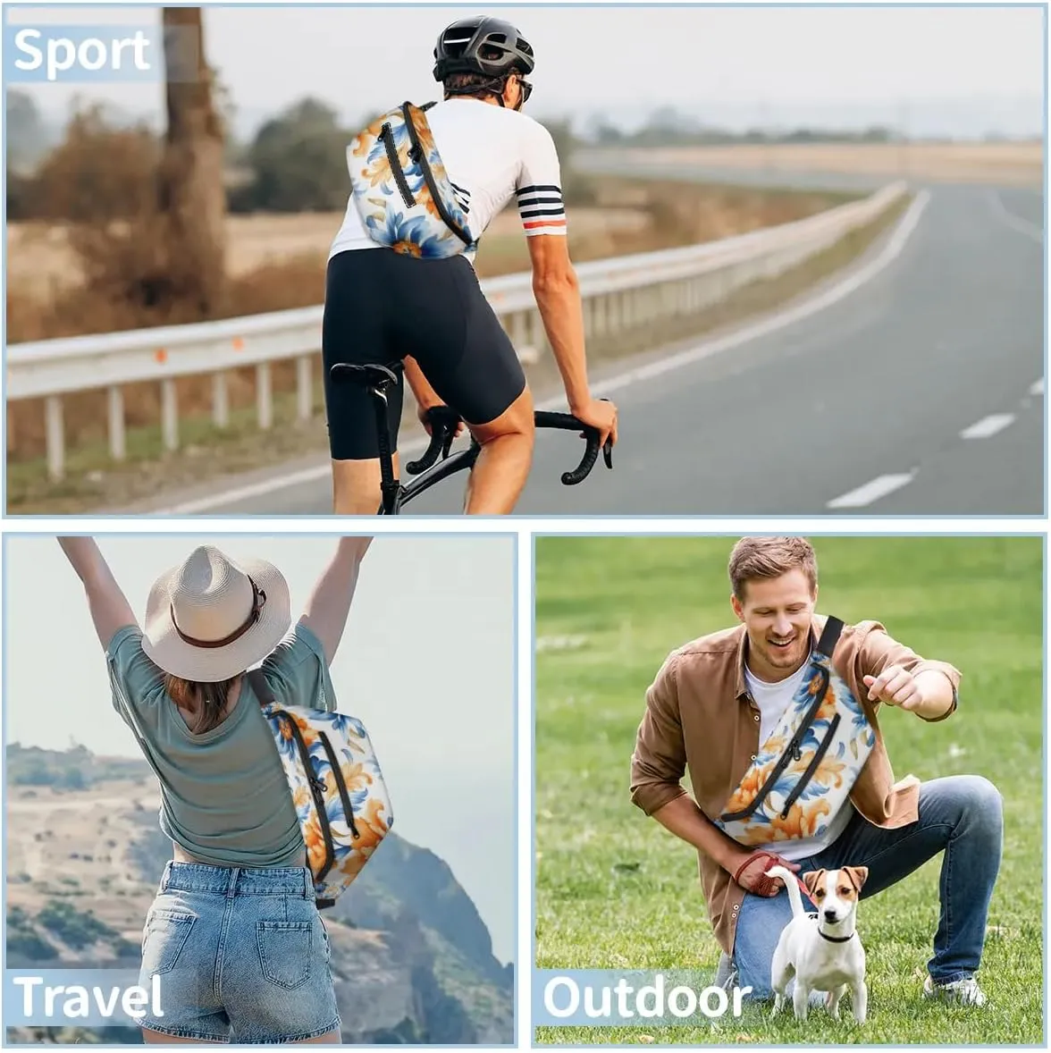Flower Graffiti Sling Bag Crossbody Backpack Chest Daypack for Women Sport Travel Hiking Casual Bag Multipurpose Waist Pack With Zipper Closure Adjustable Strap Shoulder Bag