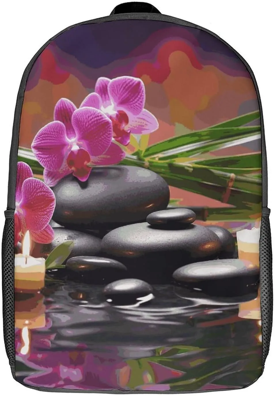 Flowers in Fountain Massage Stones Backpack, Laptop Backpack for Men, 17 Inch Travel Hiking Daypack, Casual Backpack