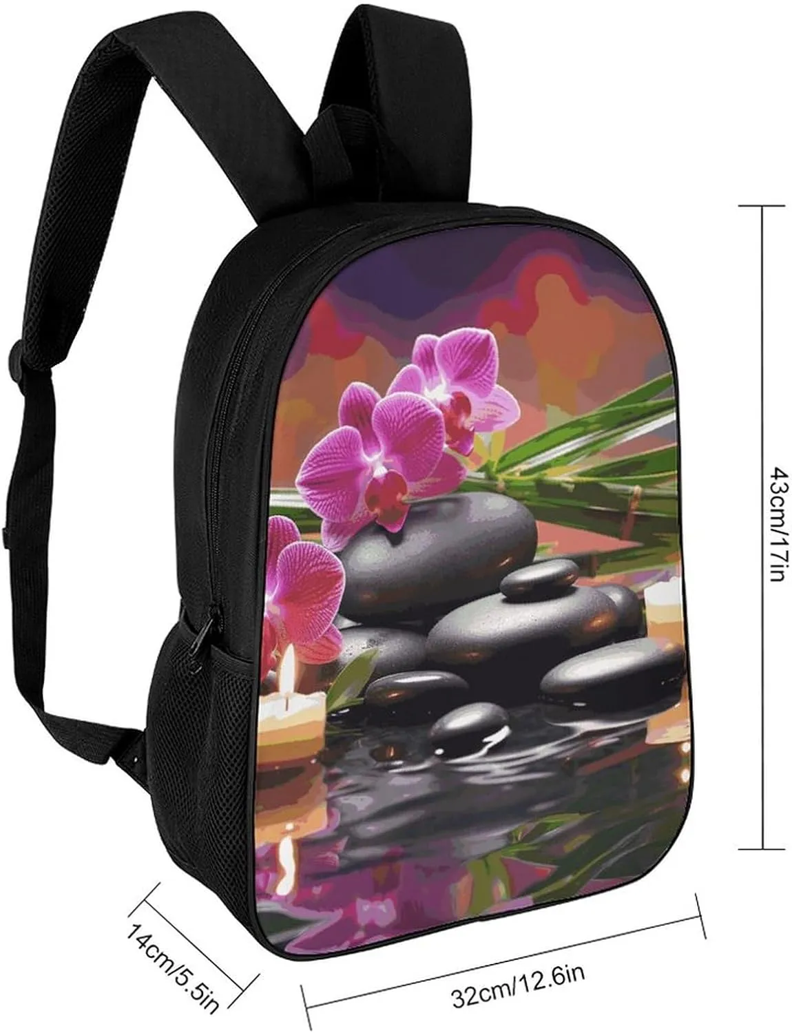 Flowers in Fountain Massage Stones Backpack, Laptop Backpack for Men, 17 Inch Travel Hiking Daypack, Casual Backpack