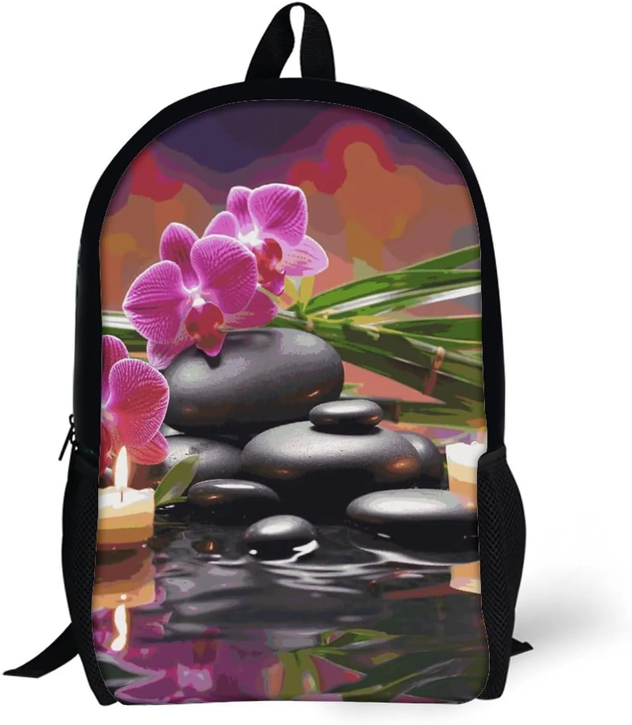 Flowers in Fountain Massage Stones Backpack, Laptop Backpack for Men, 17 Inch Travel Hiking Daypack, Casual Backpack