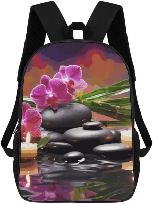 Flowers in Fountain Massage Stones Backpack, Laptop Backpack for Men, 17 Inch Travel Hiking Daypack, Casual Backpack