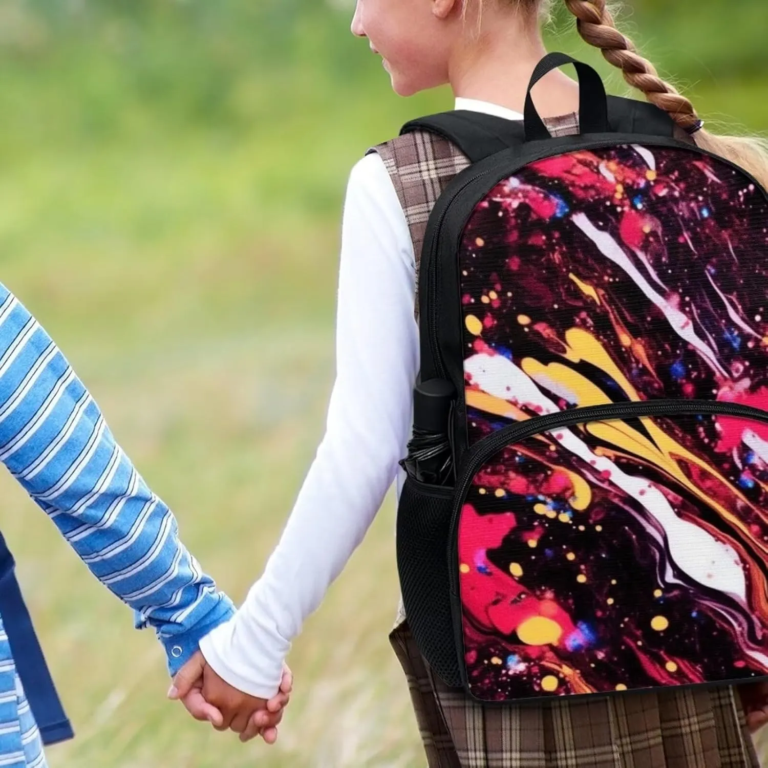 Fluid Painting Teens Backpack, Pigment Splatter Marble Texture School Bag Bookbag Elementary Kids Supplies, Modern Abstract Flow Art Simple Toddler Backpack