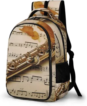 Flute Music Travel Backpack Adjustable Computer Bag Casual Travel Daypack Satchel Backpack Unisex