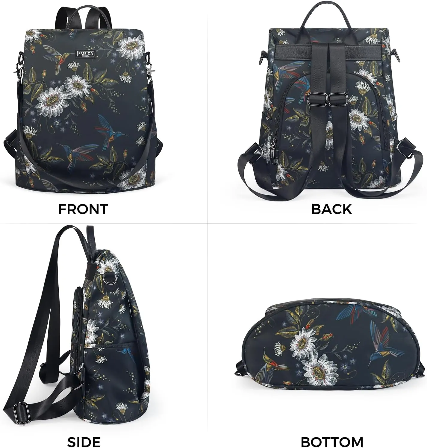 Fmeida Backpack Purse for Women Travel Anti-Theft Backpack Nylon Waterproof Daypack Fashion College Bookbag Cute Hummingbird