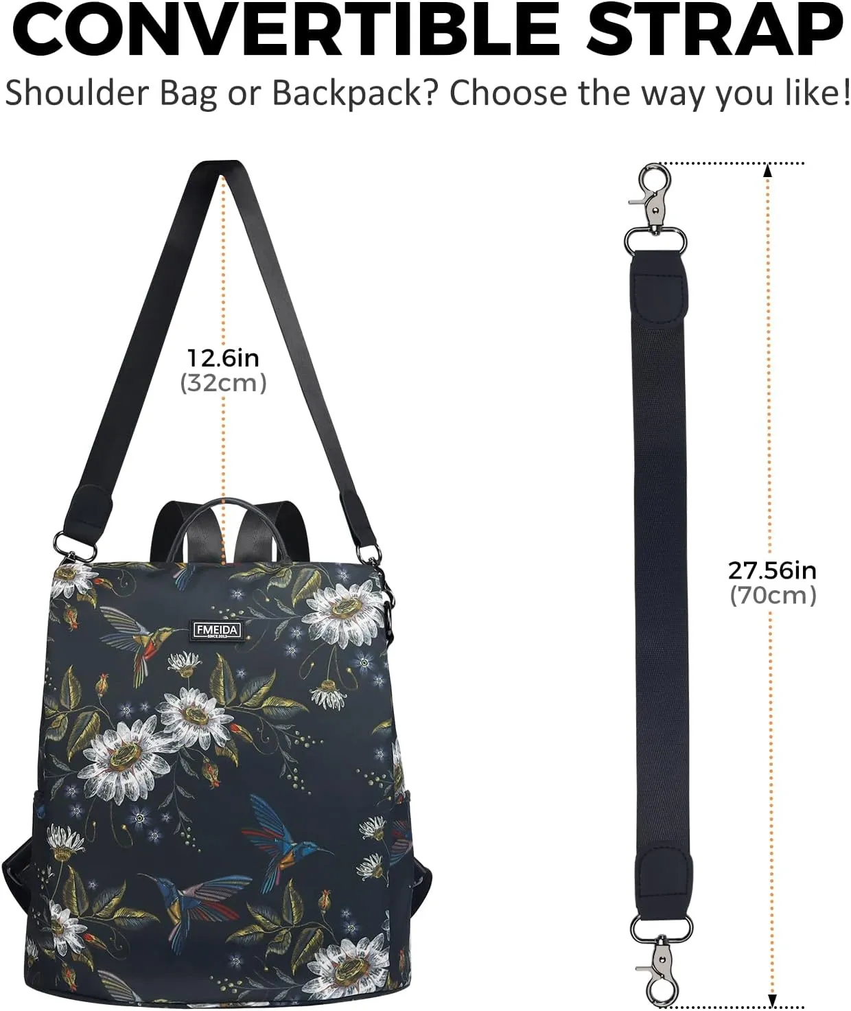 Fmeida Backpack Purse for Women Travel Anti-Theft Backpack Nylon Waterproof Daypack Fashion College Bookbag Cute Hummingbird