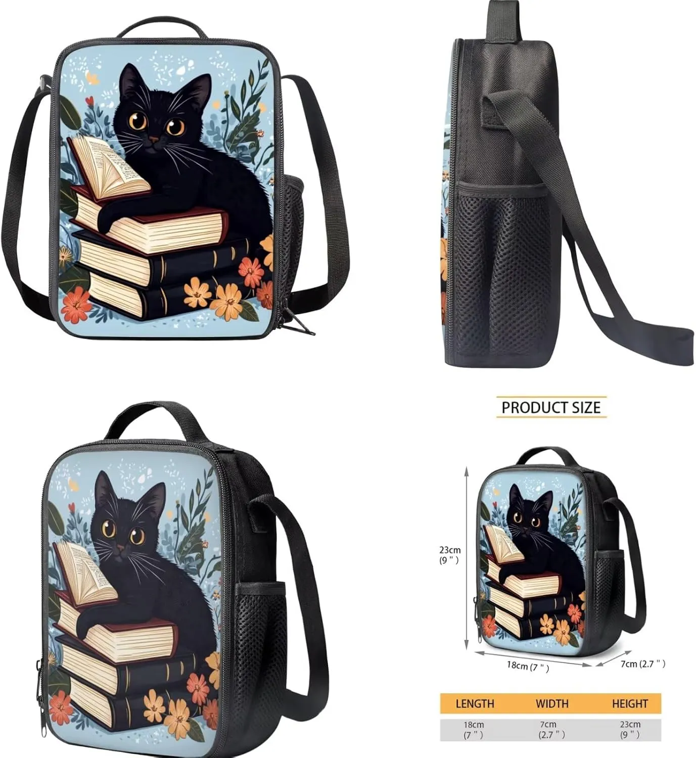 FOR U DESIGNS Cat Backpack for Girls 15 Inch Lightweight Kindergarten Bookbag Set with Lunch Box 3 in 1 Book Bags for Kids Kawaii School Bag Grade 1 School Supplies