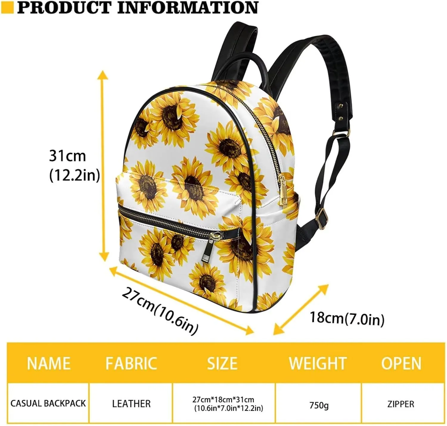 Forchrinse Hummingbird Sunflower Backpack Purse for Women Leather Backpack Travel Daypack with Matched Long Purse Handbag
