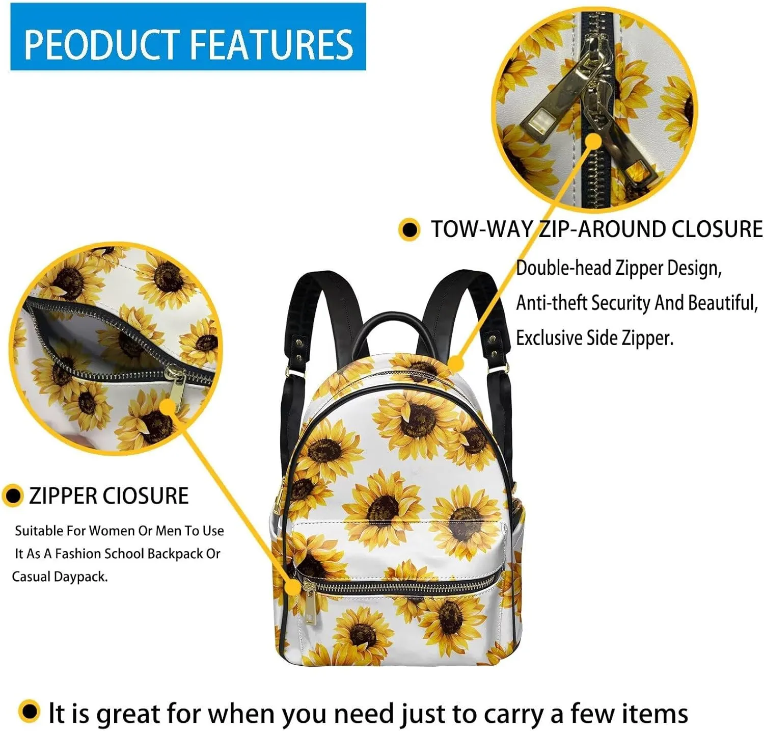 Forchrinse Hummingbird Sunflower Backpack Purse for Women Leather Backpack Travel Daypack with Matched Long Purse Handbag