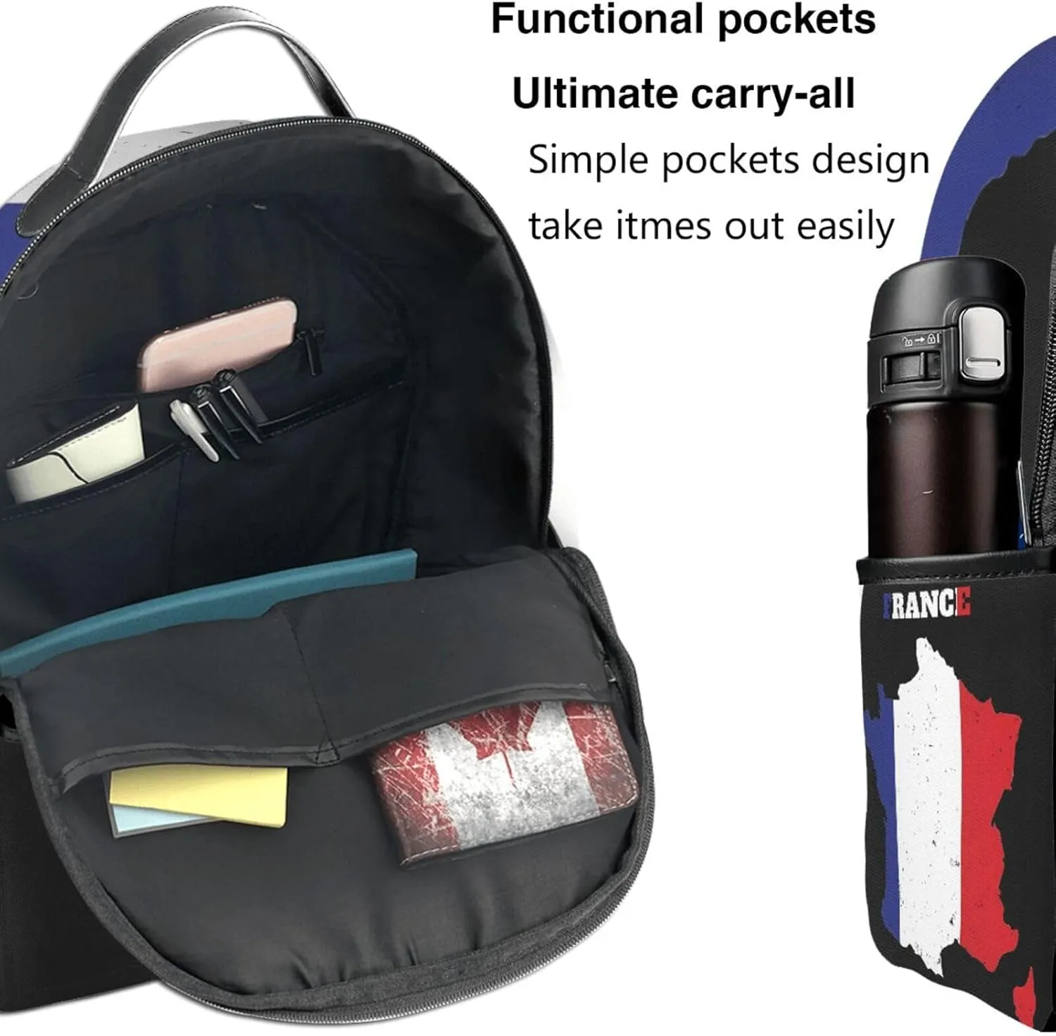 France French Map Flag Casual Backpacks Laptop Backpack Carry-on Daypack Sports Travel Rucksack Lightweight Working Bag for Outdoor Hiking Cycling Walking