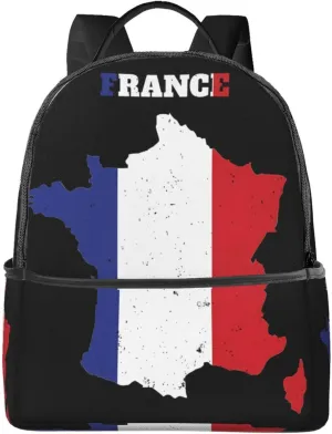 France French Map Flag Casual Backpacks Laptop Backpack Carry-on Daypack Sports Travel Rucksack Lightweight Working Bag for Outdoor Hiking Cycling Walking