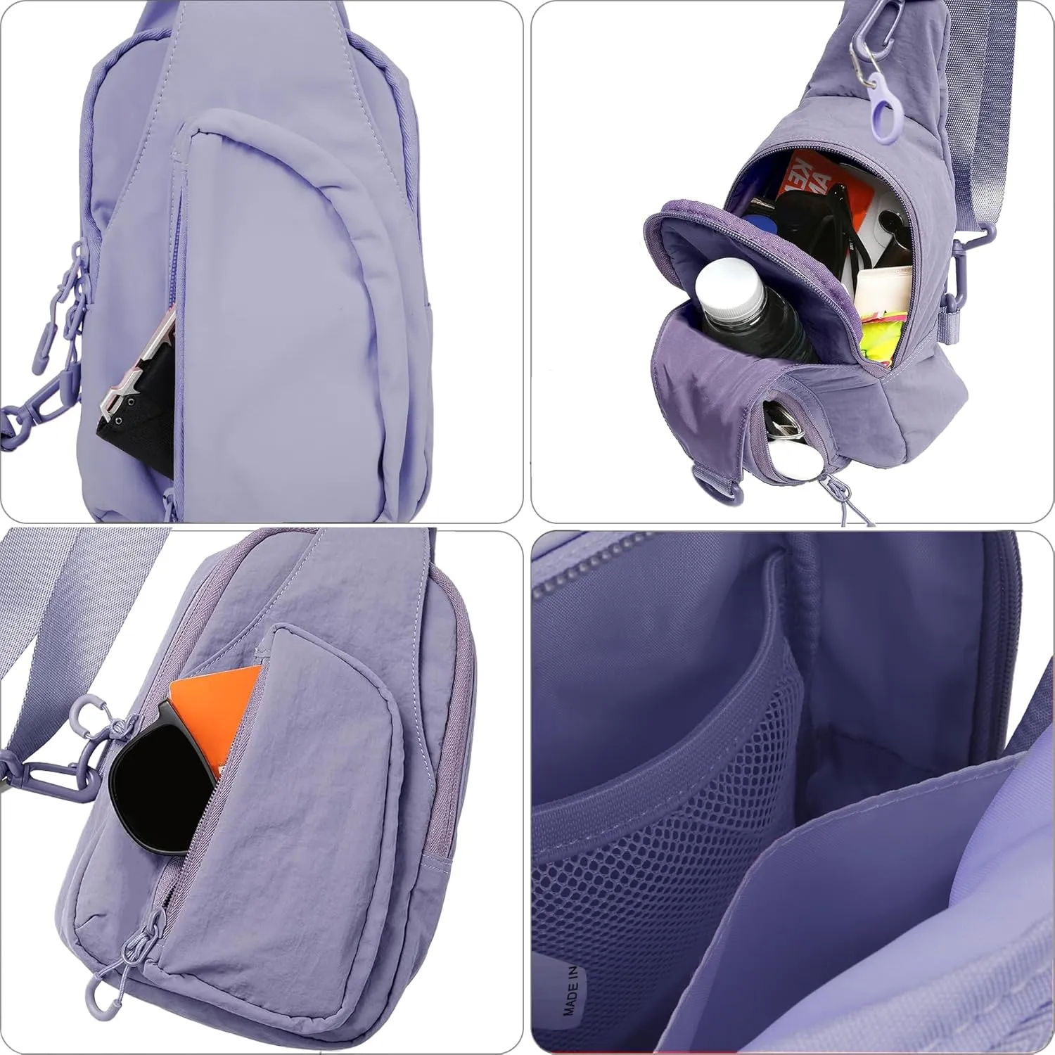 FREE ROCK Small Crossbody Sling Bag Mini Nylon Cross Body Bag Hiking Backpack Chest Pack Side Shoulder Bags Purse For Women Men (Purple), YJ2024001