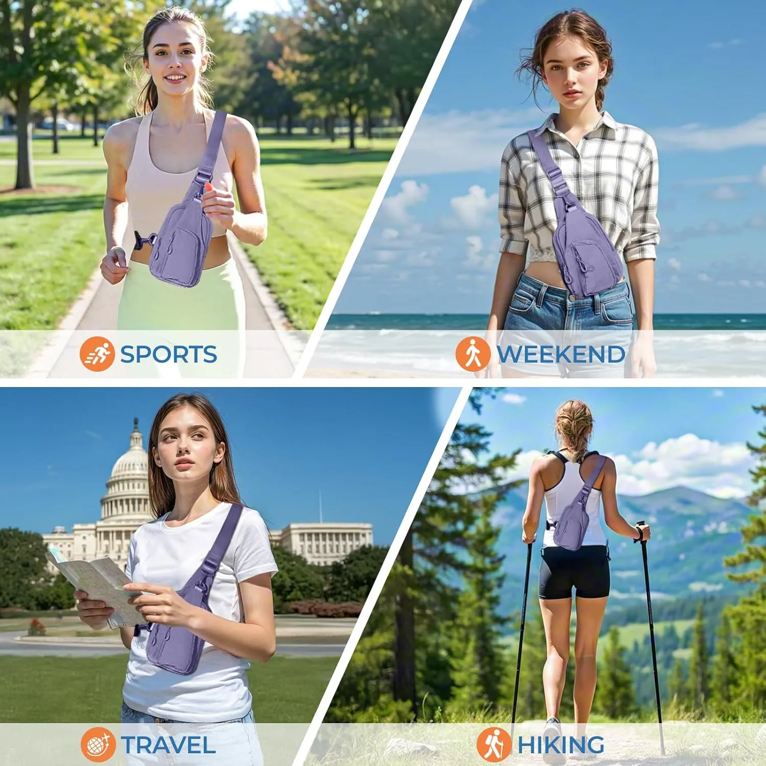 FREE ROCK Small Crossbody Sling Bag Mini Nylon Cross Body Bag Hiking Backpack Chest Pack Side Shoulder Bags Purse For Women Men (Purple), YJ2024001