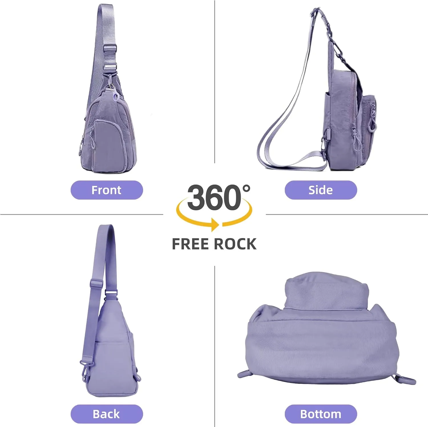 FREE ROCK Small Crossbody Sling Bag Mini Nylon Cross Body Bag Hiking Backpack Chest Pack Side Shoulder Bags Purse For Women Men (Purple), YJ2024001