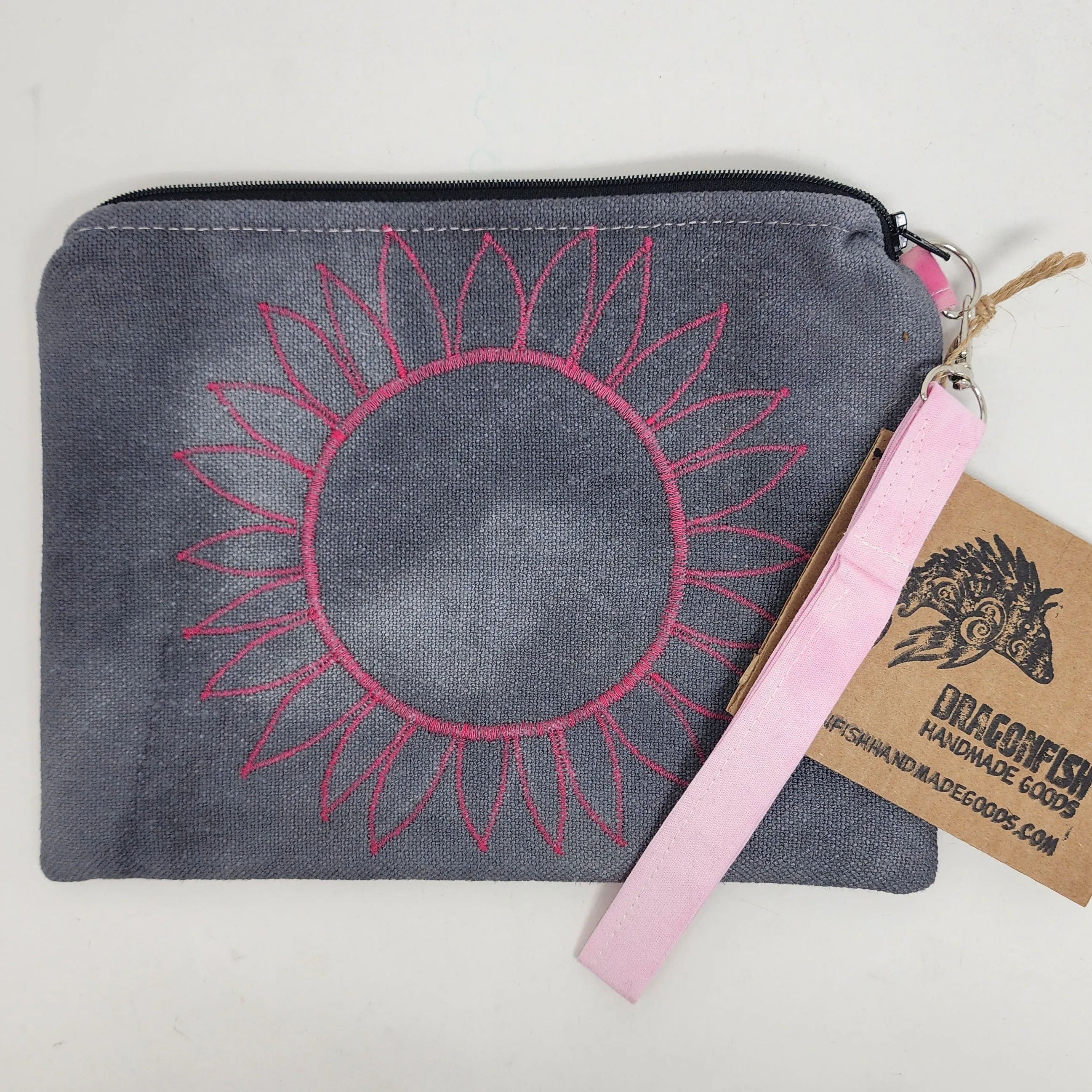 Freehand Machine Embroidered Ikea sofa cover   Pink Peni Upcycled 10.5x8 Clutch bag - hand-dyed