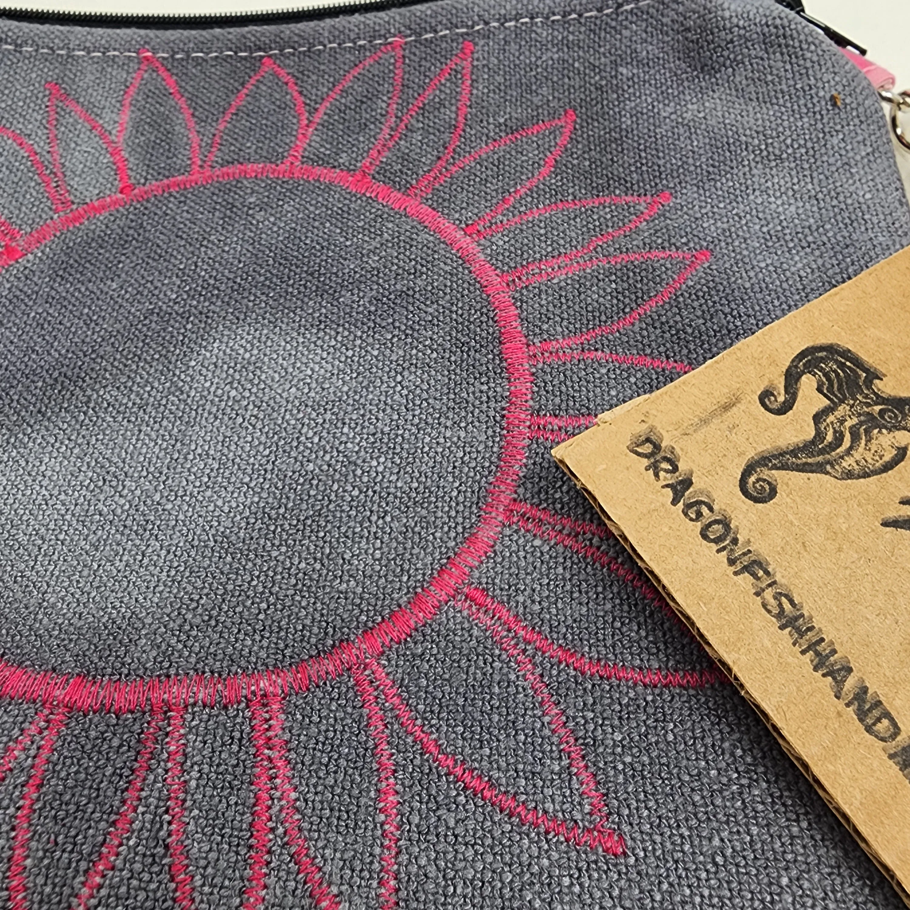 Freehand Machine Embroidered Ikea sofa cover   Pink Peni Upcycled 10.5x8 Clutch bag - hand-dyed