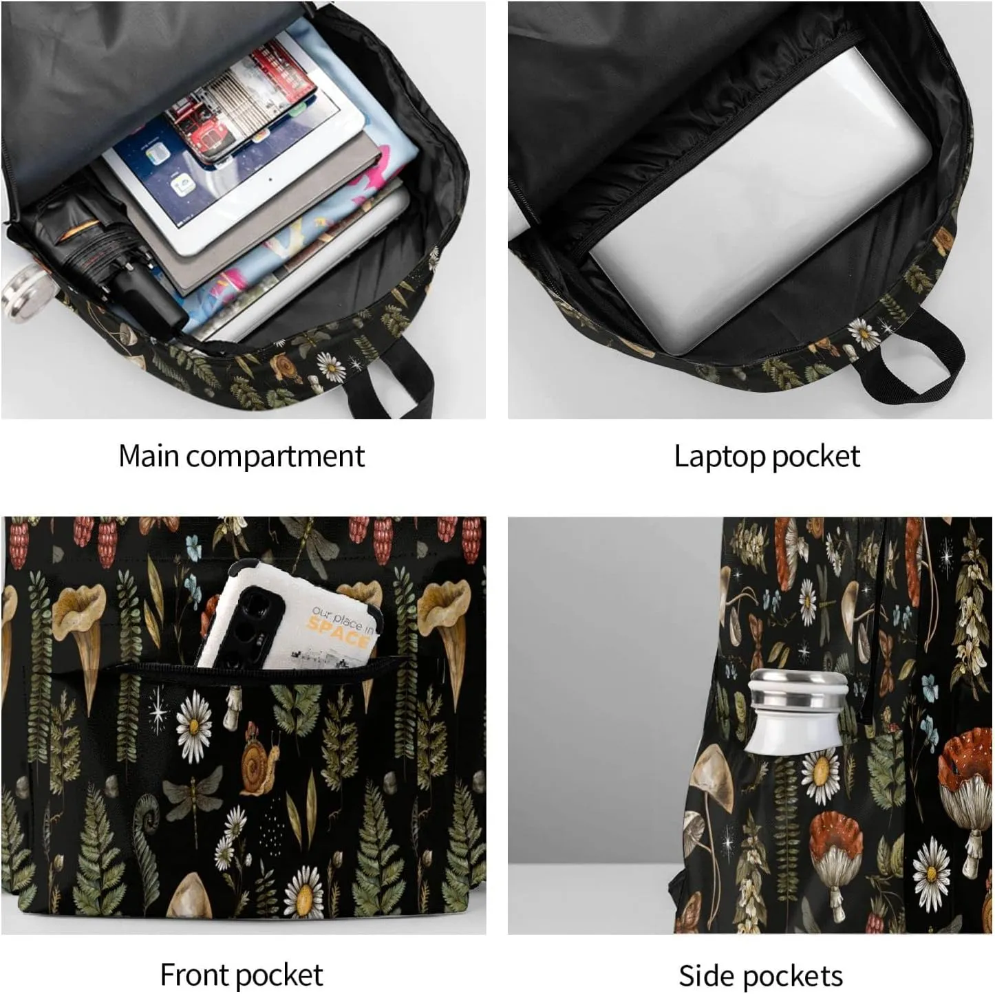 FREEHOTU Snails Mushrooms Backpack For Men Women With Adjustable Padded Shoulder Straps Daypack For College Travel