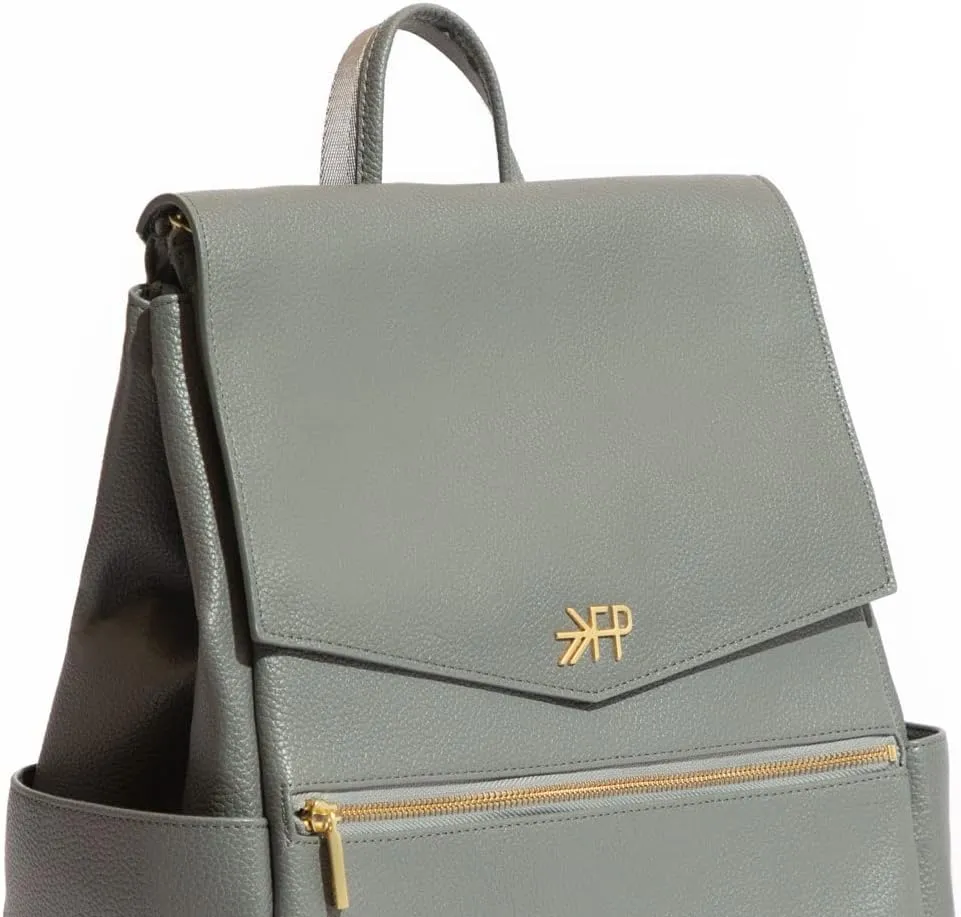 Freshly Picked Classic Diaper Bag Backpack, Wipeable Vegan Leather Diaper Bag With Changing Pad, Convertible (Stone)