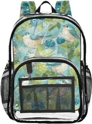 FRODOTGV Sparrow Birds Plants School Backpack Clear Clear Book Bags for Girls Boys See Through PVC Bag