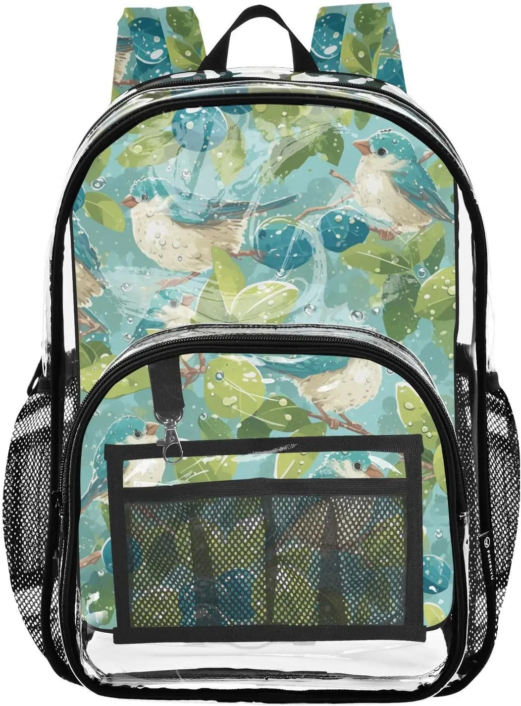 FRODOTGV Sparrow Birds Plants School Backpack Clear Clear Book Bags for Girls Boys See Through PVC Bag